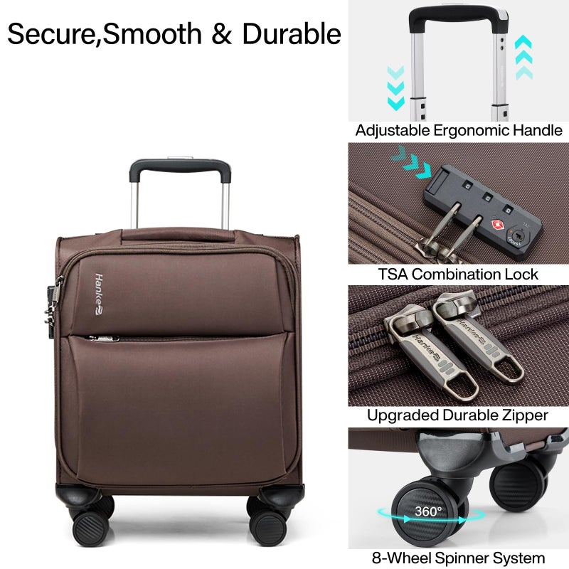 Hanke 16 Inch Underseat Carry On Luggage with Spinner Wheels for Airline, Small Softside TSA Approved Luggage Lightweight Rolling Suitcases Under Seat Travel Carry-On Bag(Coffee) - Image 5