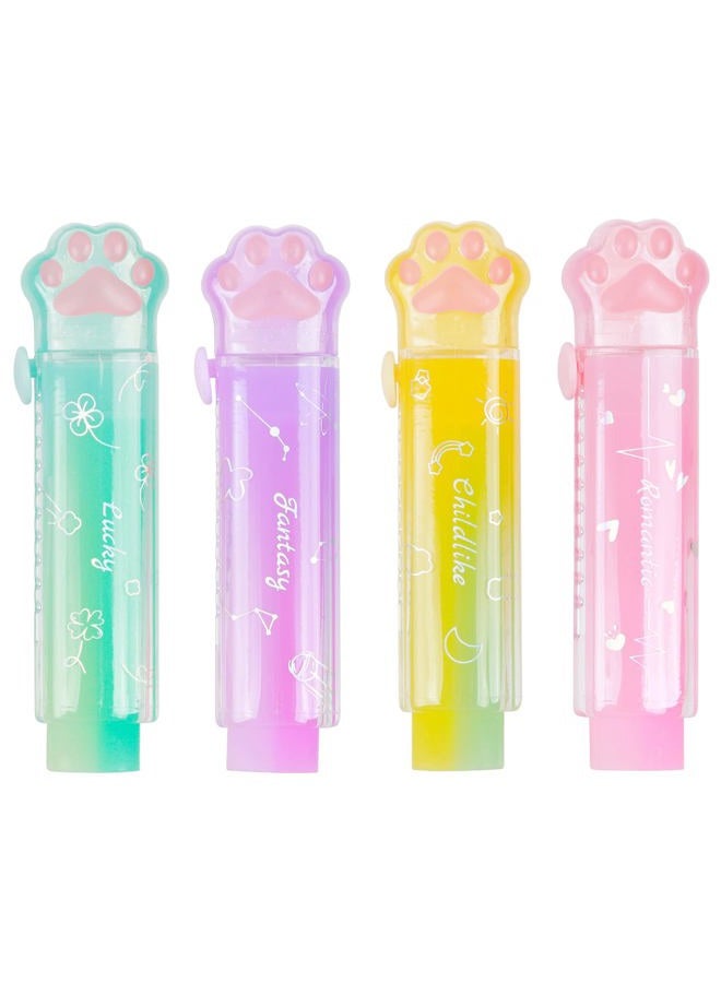 NEPOG Cat Paw Erasers, 4 Pcs Retractable Rainbow Eraser, Cute Erasers Push Pull Design, Pencil Kawaii Eraser Cute Cat Rubber for Kids Students School Office Stationery Supplies - Image 1