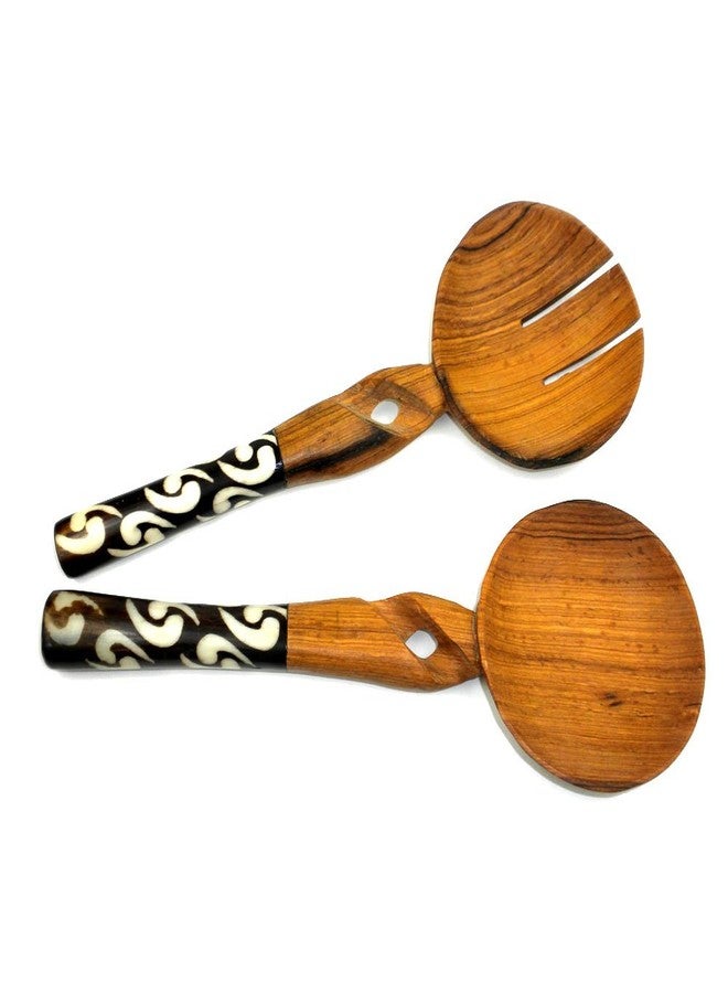 Global Crafts 11-Inch Olive Wood Salad Serving Set with Twisted Handles - Image 2