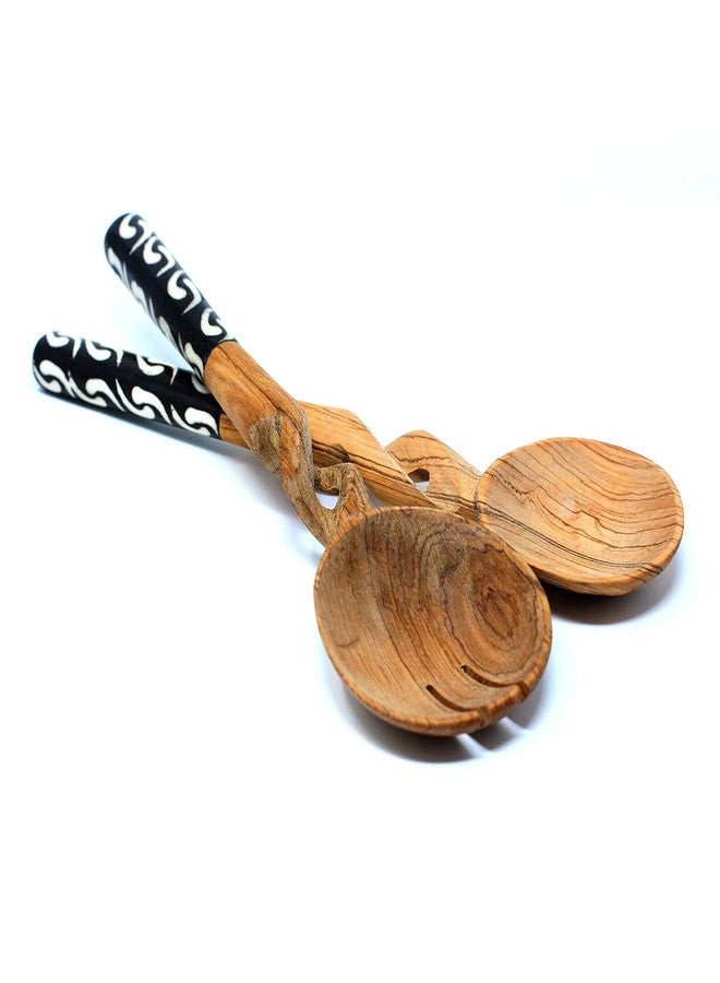 Global Crafts 11-Inch Olive Wood Salad Serving Set with Twisted Handles - Image 5