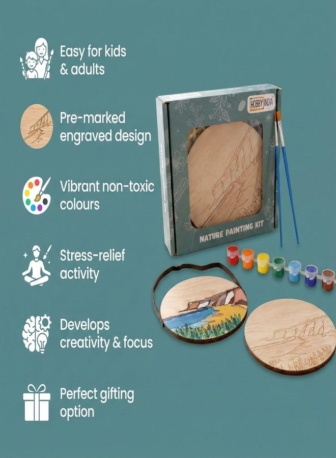 HOBBY INDIA Wooden Painting Kit Set for Kids & Adults | DIY Wall Decor Art & Craft | Round Tree Circle Coaster | Home & Office Hanging Decoration | Birthday Gift for Girls & Boys (Cliffs by The Sea) - Image 2