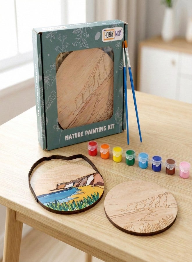 HOBBY INDIA Wooden Painting Kit Set for Kids & Adults | DIY Wall Decor Art & Craft | Round Tree Circle Coaster | Home & Office Hanging Decoration | Birthday Gift for Girls & Boys (Cliffs by The Sea) - Image 1