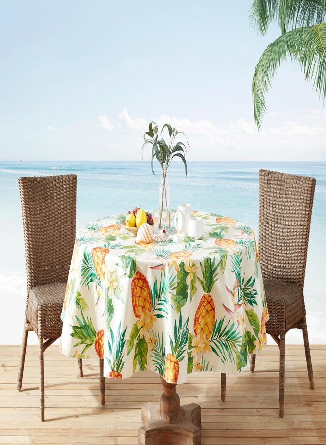 Newbridge Round Vinyl Flannel Backed Tablecloth, 70 Inch, Hawaii Tropical, Indoor/Outdoor Waterproof Table Party Table Cover, Palms and Pineapples - Image 3