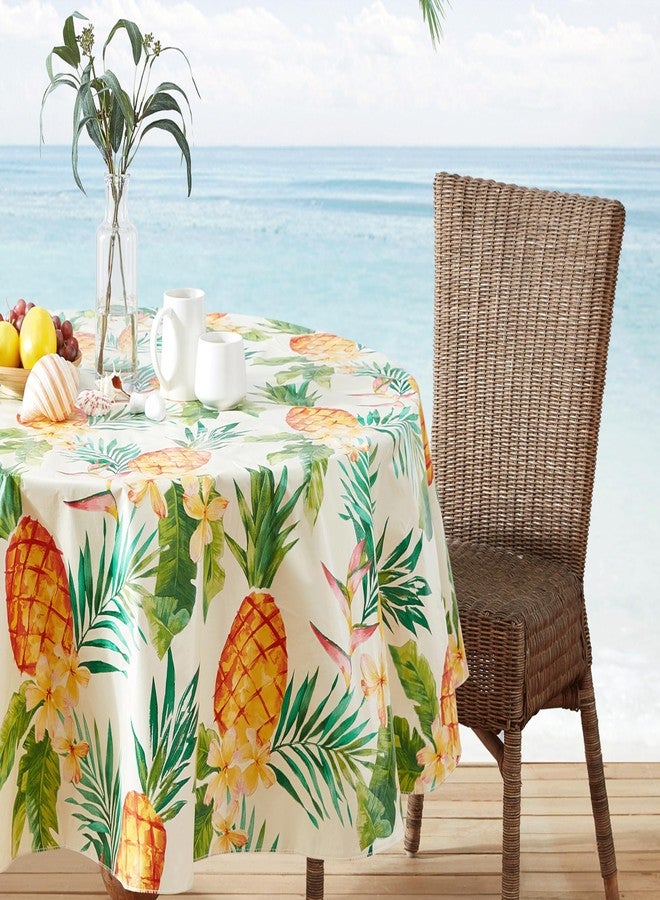 Newbridge Round Vinyl Flannel Backed Tablecloth, 70 Inch, Hawaii Tropical, Indoor/Outdoor Waterproof Table Party Table Cover, Palms and Pineapples - Image 5