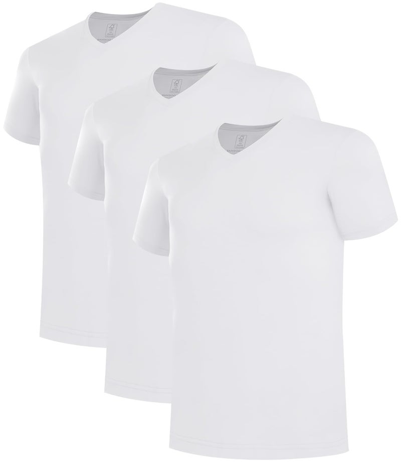 BAMBOO COOL Mens Undershirts V Neck Slim Fit Moisture Wicking White T Shirts for Men Breathable Soft Stretch Tees 3 Pack - Image 2