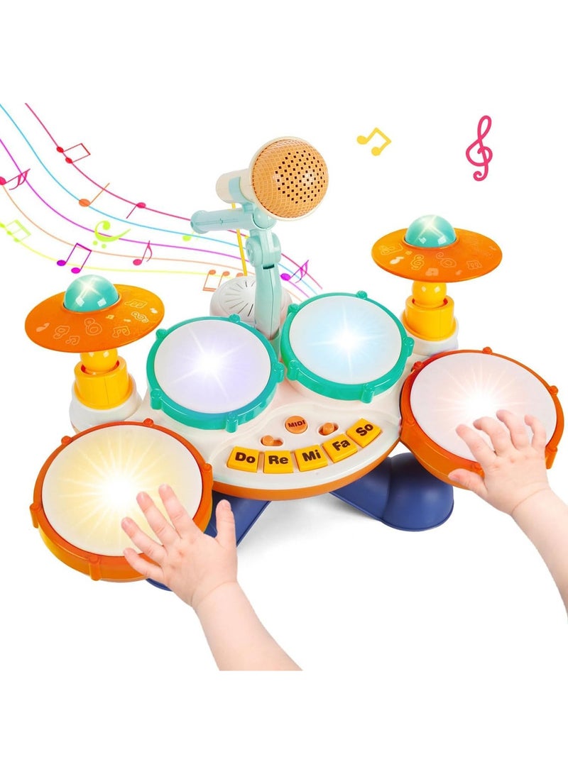 Kids Drum Set Baby Drums - Drum Set for Toddlers Kids' Day gift, 4 Beats Flash Light Baby Drum with Microphone & Without Drumsticks, Baby Drum Set Boys Girls Children's Day Birthday Gifts for Infants 6 9 12 18 Month  - Image 1