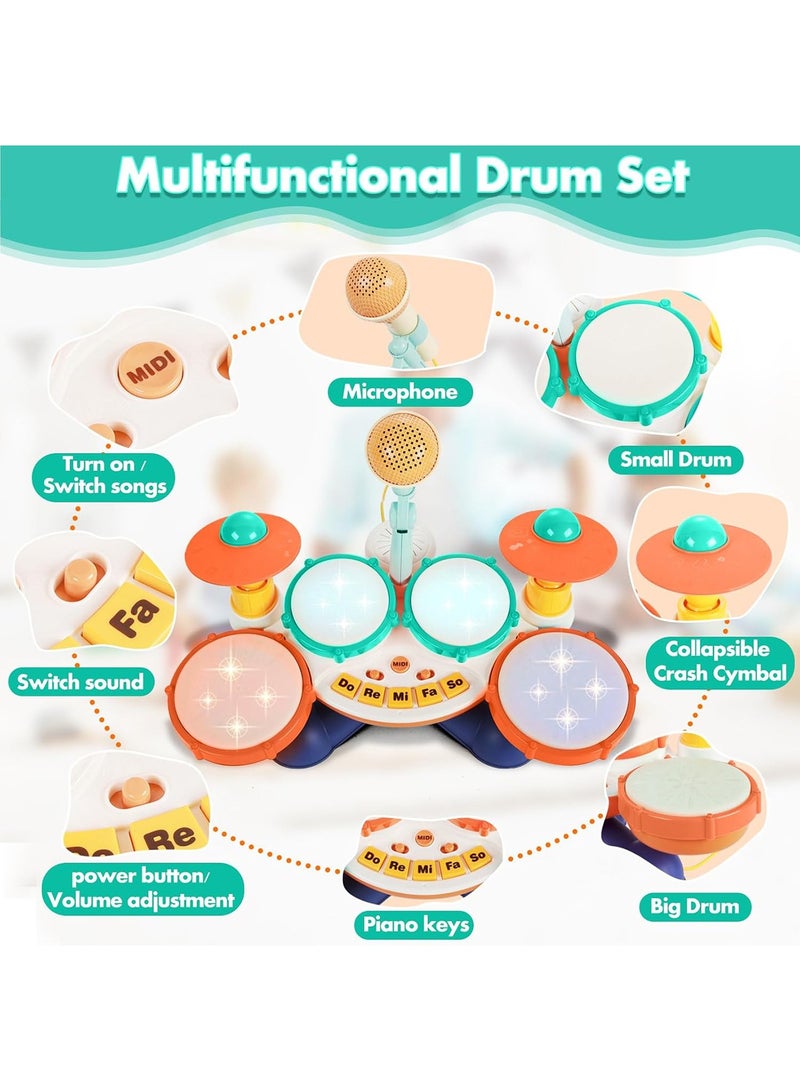 Kids Drum Set Baby Drums - Drum Set for Toddlers Kids' Day gift, 4 Beats Flash Light Baby Drum with Microphone & Without Drumsticks, Baby Drum Set Boys Girls Children's Day Birthday Gifts for Infants 6 9 12 18 Month  - Image 2