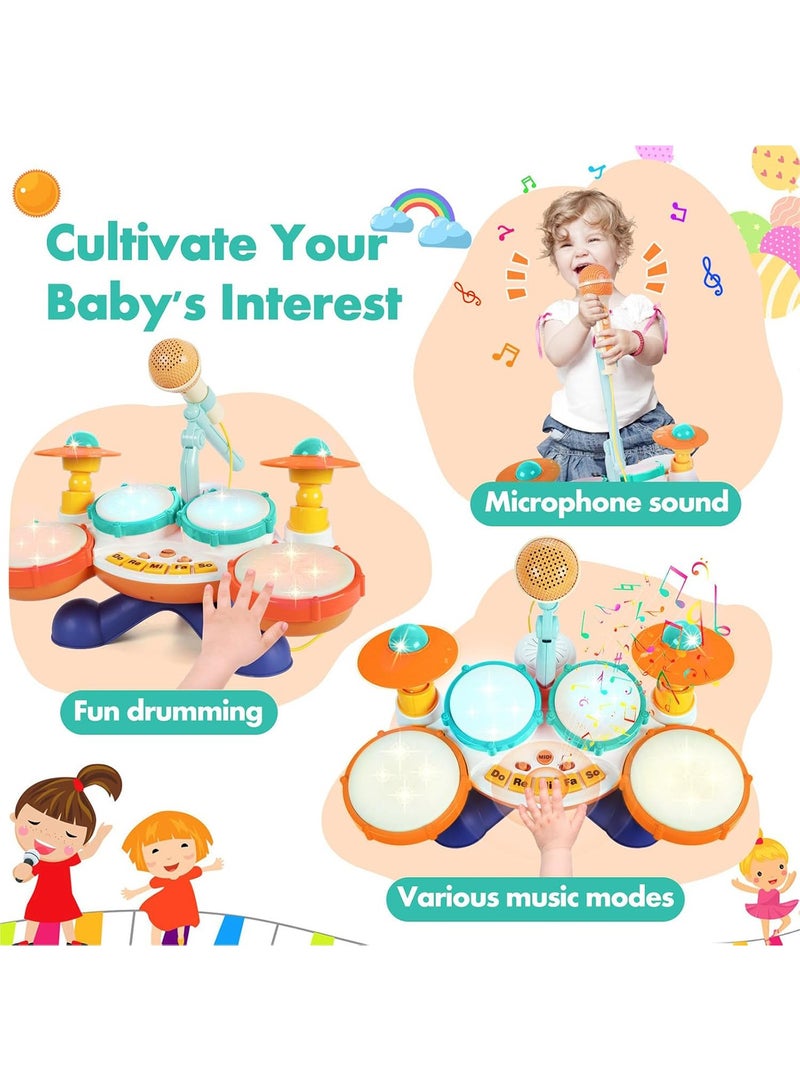 Kids Drum Set Baby Drums - Drum Set for Toddlers Kids' Day gift, 4 Beats Flash Light Baby Drum with Microphone & Without Drumsticks, Baby Drum Set Boys Girls Children's Day Birthday Gifts for Infants 6 9 12 18 Month  - Image 3