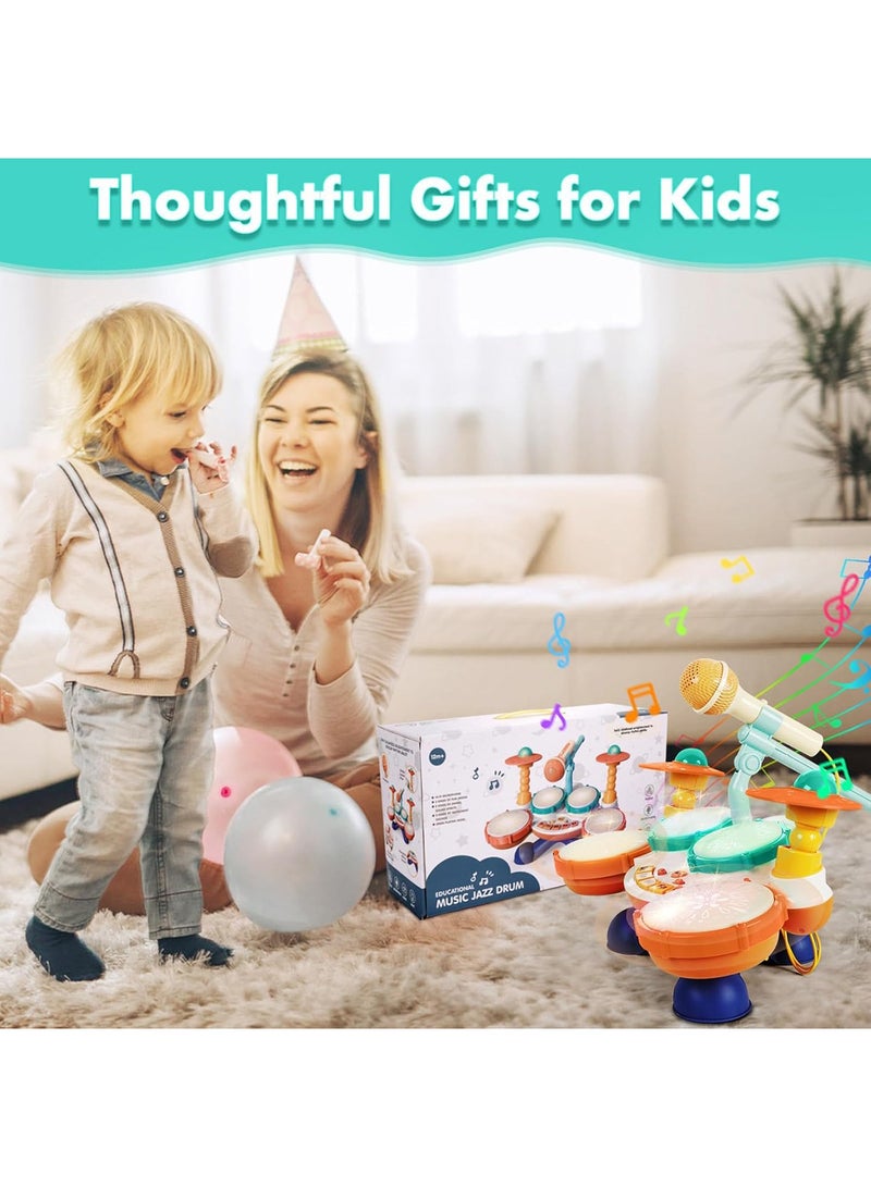 Kids Drum Set Baby Drums - Drum Set for Toddlers Kids' Day gift, 4 Beats Flash Light Baby Drum with Microphone & Without Drumsticks, Baby Drum Set Boys Girls Children's Day Birthday Gifts for Infants 6 9 12 18 Month  - Image 5