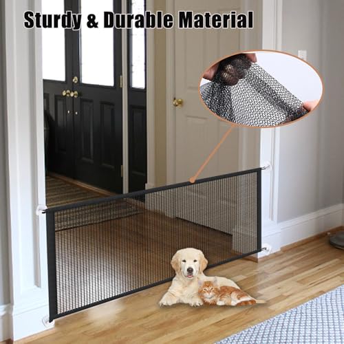 LWFCOEE Mesh Dog Gates for Pets, Magic Pet Gate for The House, Portable Puppy Safety Fence Guard for Stairs and Doorways, Easy Install Anywhere, 70" W x 30" H, 8 Hooks - Image 4