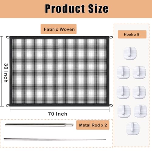 LWFCOEE Mesh Dog Gates for Pets, Magic Pet Gate for The House, Portable Puppy Safety Fence Guard for Stairs and Doorways, Easy Install Anywhere, 70" W x 30" H, 8 Hooks - Image 2
