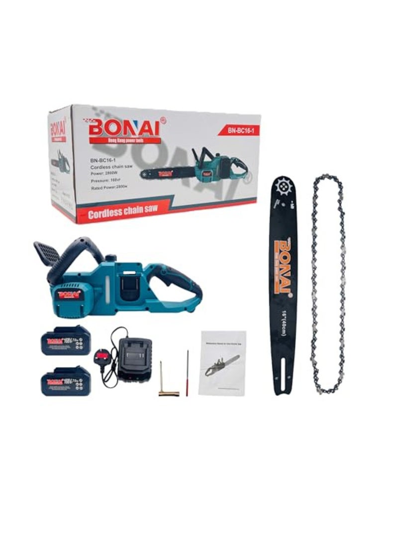 منشار كهربائي لاسلكي بقدرة 2800 وات وبطارية 168 فولت فهرنهايت بسعة 7.0 أمبير وخفيف الوزن للمناظر الطبيعية والبستنة والصيانة العامة للساحات (BN-BC16-1)