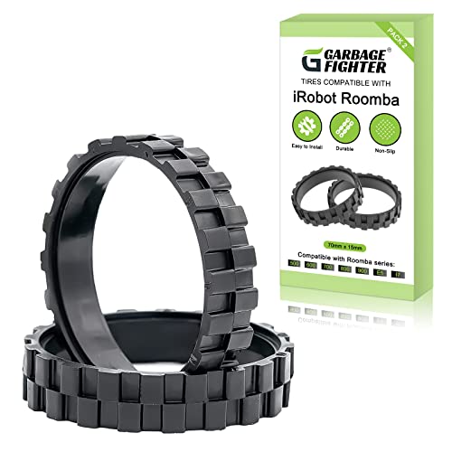 Garbage fighter Tires for Series 500, 600, 700, 800 and 900, e5, e6, i7,Anti-Slip, Great Adhesion and Easy Assembly, Wheel Replacement for All roomba Models (Black 2 Pack) - Image 1
