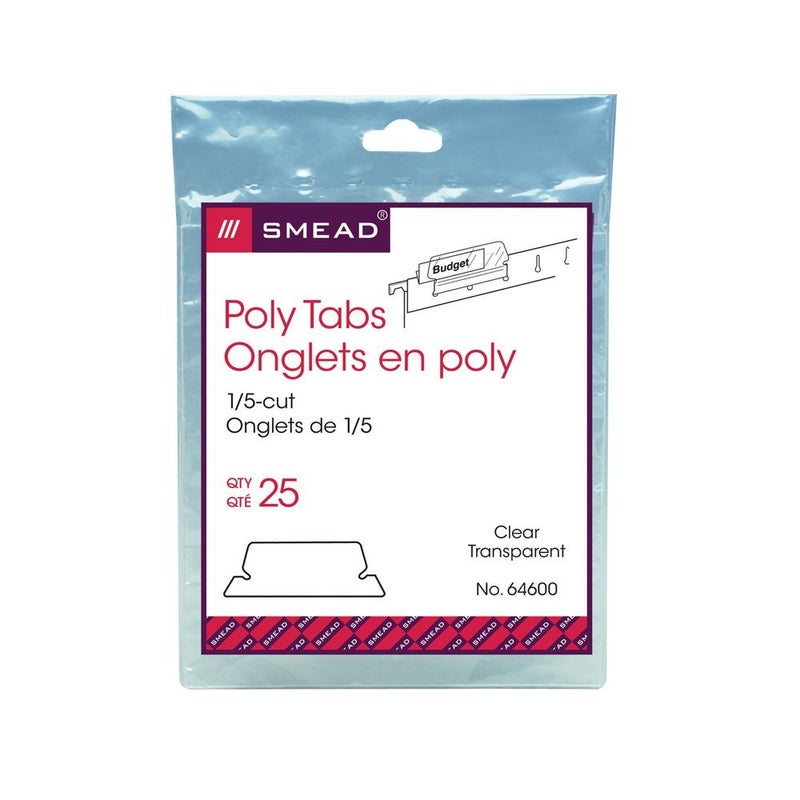 Smead Poly Tab 1/5 Cut Tab, Clear, 25 Per Pack (64600) - Image 1