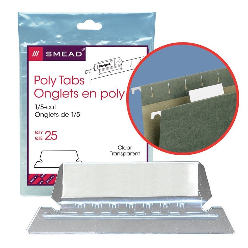 Smead Poly Tab 1/5 Cut Tab, Clear, 25 Per Pack (64600) - Image 4