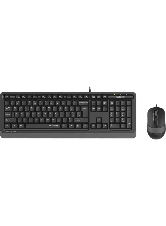 A4Tech F1010Q 104-Key Wired Keyboard And Mouse Set, Quiet Office Laptop Desktop Computer Quiet Typing Membrane Keyboard And Mouse Set, Space Gray - Image 2