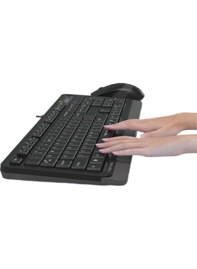 A4Tech F1010Q 104-Key Wired Keyboard And Mouse Set, Quiet Office Laptop Desktop Computer Quiet Typing Membrane Keyboard And Mouse Set, Space Gray - Image 1