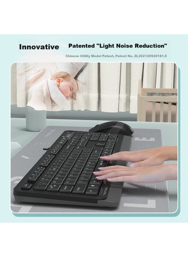 A4tech F1010q 104-key Wired Keyboard And Mouse Set, Quiet Office Laptop Desktop Computer Quiet Typing Membrane Keyboard And Mouse Set, Space Gray - Image 2