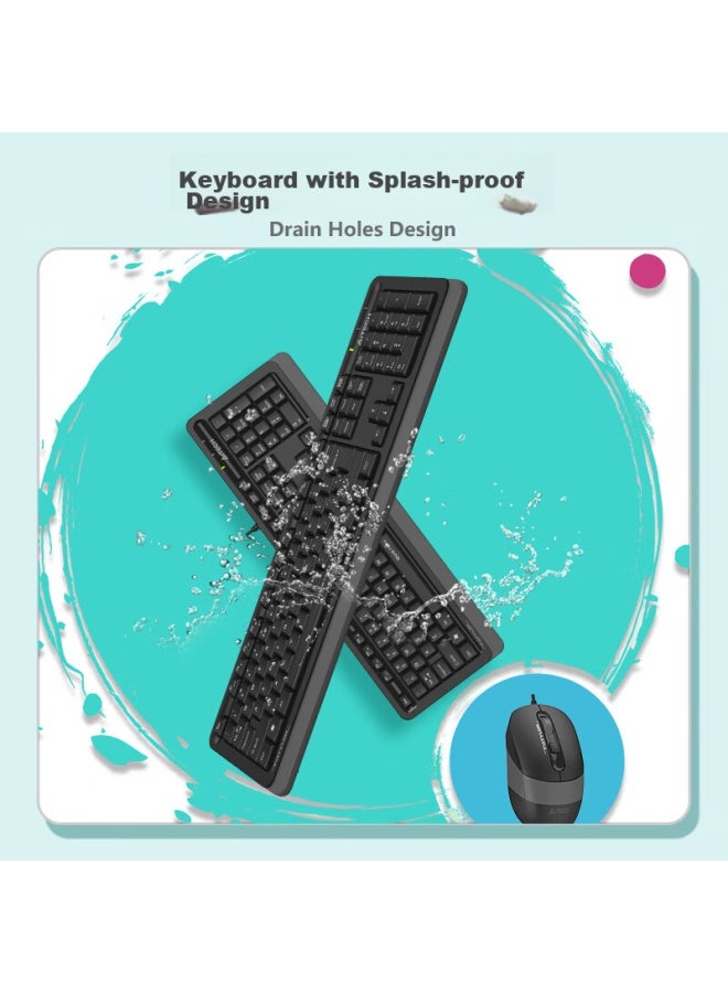 A4tech F1010q 104-key Wired Keyboard And Mouse Set, Quiet Office Laptop Desktop Computer Quiet Typing Membrane Keyboard And Mouse Set, Space Gray - Image 4