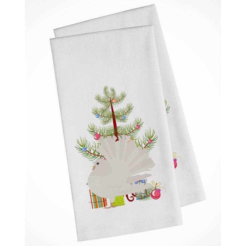 Caroline's Treasures Silver Fantail Pigeon Christmas White Kitchen Towel Set of 2
