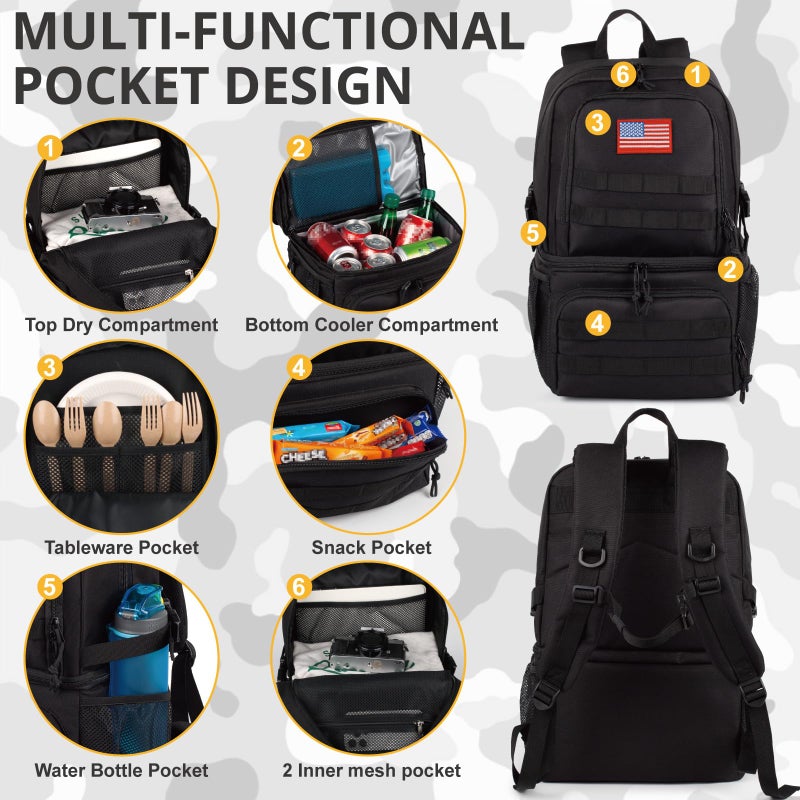 ATRIPACK Tactical Double Deck Cooler Backpack for Men,Large Lunch Backpack with 2 Compartment,Soft Coolers Bag Water-Resistant Leak Proof Coolers Bag Beach Picnic - Image 4
