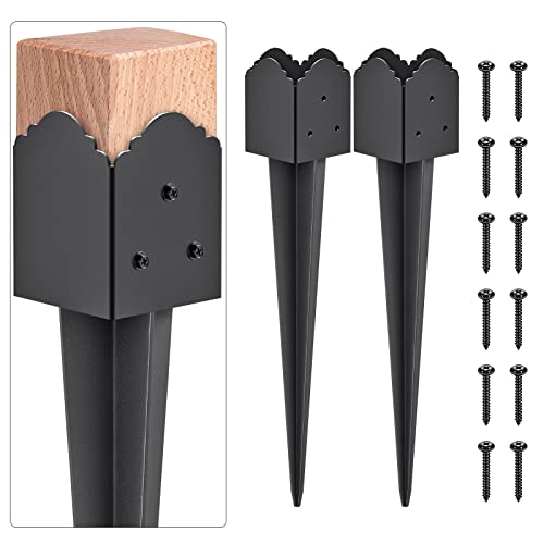 Insaga 4x4 Fence Post Anchor Heavy Duty Carbon Steel Post Spike Black - No Dig for Fence Mailbox Sign Deck Post, Fits 3.5"x3.5" Lumber-23'' x 3.7'' x 3.7'' (2Pack) - Image 1