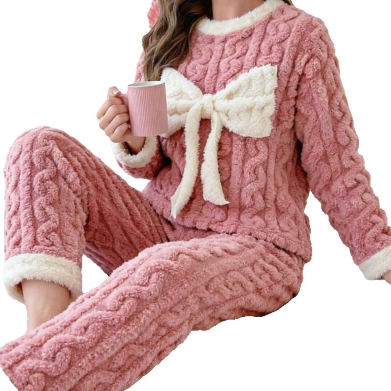 Flannel Bow Pajama Set Long Sleeve Long Pants - Image 5