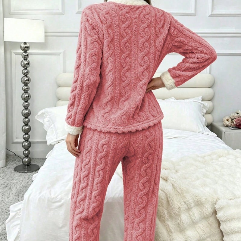 Flannel Bow Pajama Set Long Sleeve Long Pants - Image 3