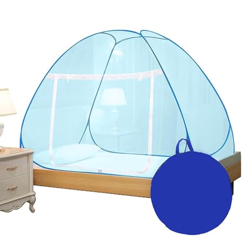 Evafly Mosquito Net for Single Bed | Foldable Machardani | Polyester Strong 30GSM mesh| PVC Coated Corrosion Resistant Steel Wire - Full Blue - Image 1