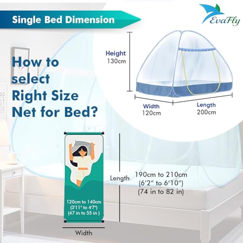 Evafly Mosquito Net for Single Bed | Foldable Machardani | Polyester Strong 30GSM mesh| PVC Coated Corrosion Resistant Steel Wire - Full Blue - Image 4