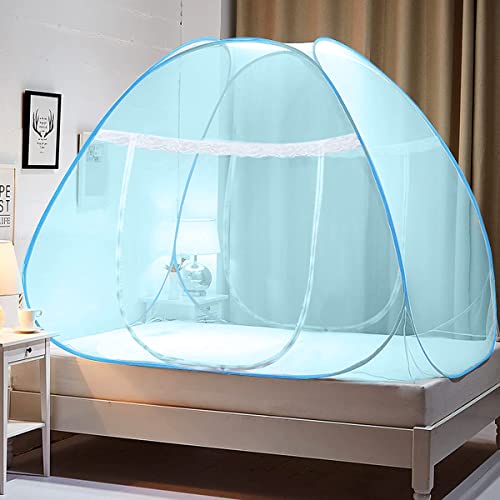 Evafly Mosquito Net for Single Bed | Foldable Machardani | Polyester Strong 30GSM mesh| PVC Coated Corrosion Resistant Steel Wire - Full Blue - Image 2