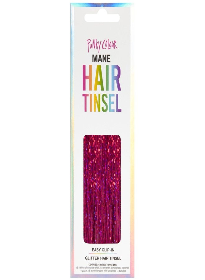 Punky Mane Hair Tinsel - Pink Opulence, 13-inch Glitter Fairy Tinsel Hair Extensions, Easy Clip-In Strands for Parties & Special Occasions, Heat Resistant, 6 Pieces, 1-pack - Image 1