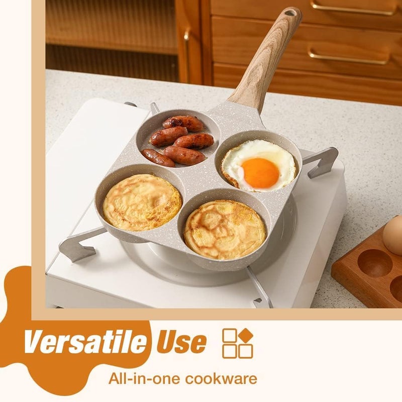 Shreya Store Four-Cup Fried Egg Pan, Medical Stone Non-Stick Frying Pan for Breakfast, Divided Egg Skillet Suitable for Gas Stove and Induction Cooker  - Image 2