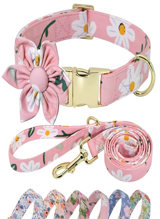 Beirui Cute Girl Dog Collar and Leash Set for Female Dogs- Floral Dog Collar with Flower for Small Medium Large Dogs Puppy, L:Neck 15-24", Leash 5FT, Pink-2 - Image 1