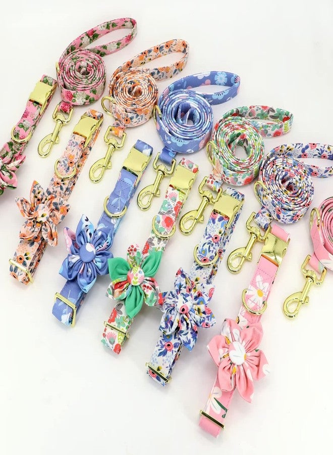 Beirui Cute Girl Dog Collar and Leash Set for Female Dogs- Floral Dog Collar with Flower for Small Medium Large Dogs Puppy, L:Neck 15-24", Leash 5FT, Pink-2 - Image 5
