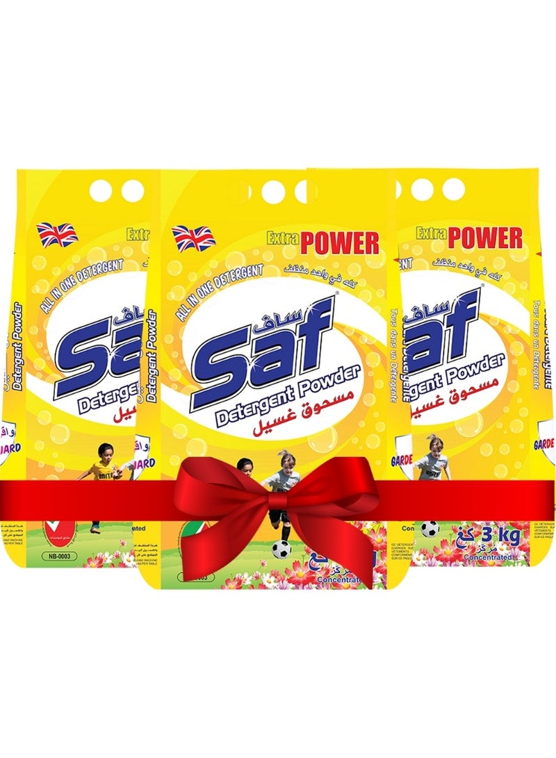 SAF Detergent Powder Yellow 3KG (Pack of 3) – Powerful Stain Removal & Long-Lasting Freshness for Clothes – Ideal for Heavy Loads & Daily Use  - Image 1