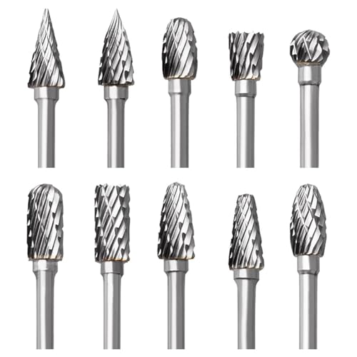Serplex® Tungsten Carbide Rotary Burr Set for Dremel, 10pcs Carbide Double Cut Carving Burr Bits with 1/8" Shank Rotary Tool Accessories for Woodworking, Engraving, Drilling, Steel Metal Working - Image 1
