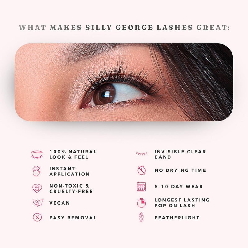 Silly George Pop-On Lashes - DIY 1-Step Pre-Glued Faux Eyelash Clusters, Natural Look Extensions, Black - Bloom, 5-7 Pair Set, Pack of 60 Clusters - Image 5