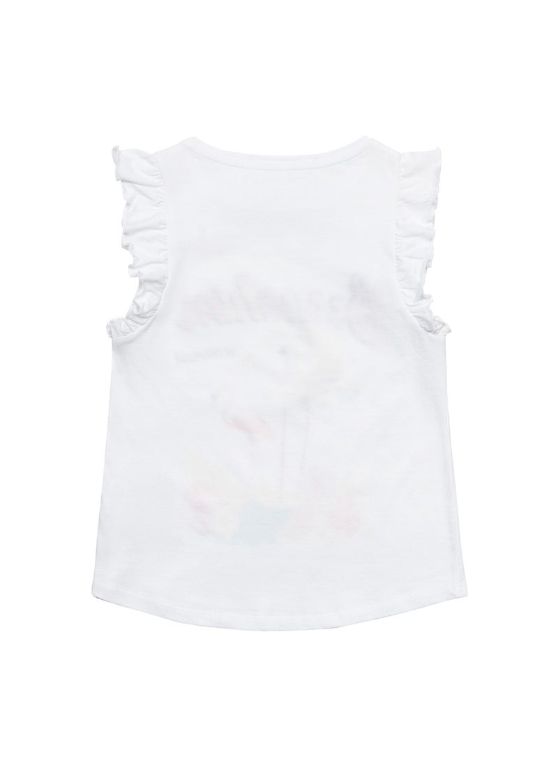 MINOTI Girls Sleeveless Cotton Top with Print and Frill Trim - Image 2