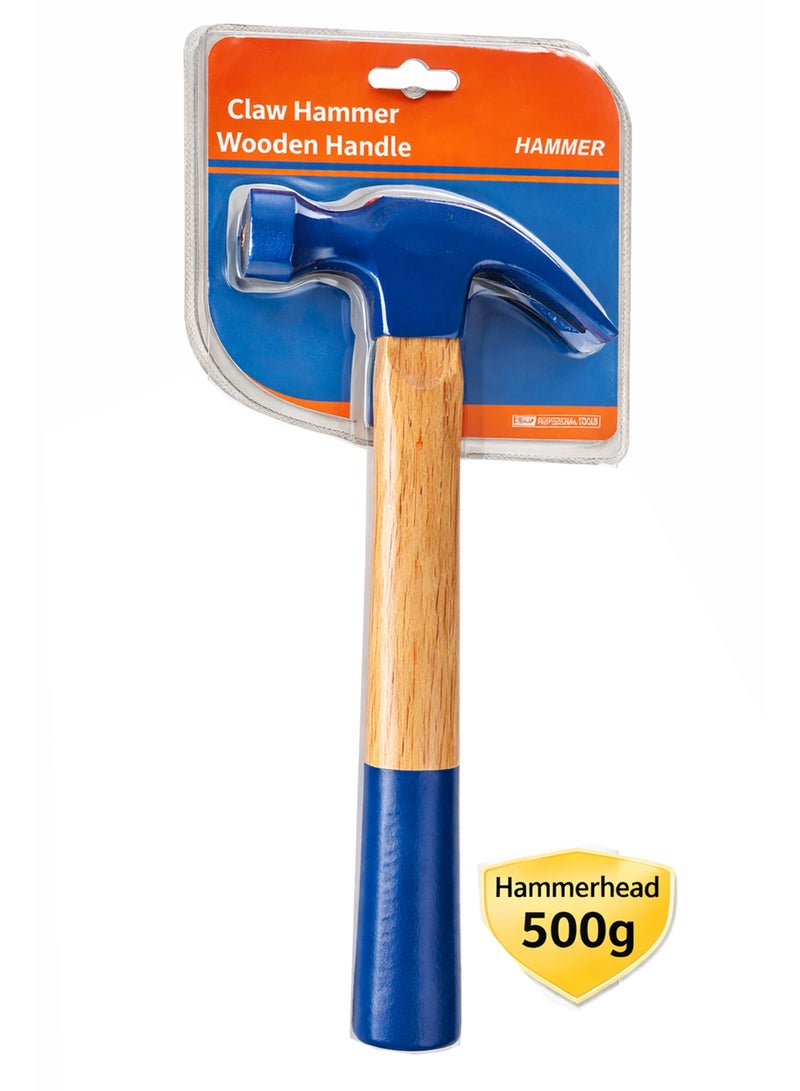 500g Claw Hammer with Wooden Handle – Durable Steel Hammer for Carpentry, Woodworking, Nail Pulling & Home Repair Tools (32cm) - Image 1
