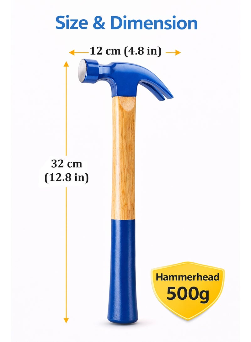 500g Claw Hammer with Wooden Handle – Durable Steel Hammer for Carpentry, Woodworking, Nail Pulling & Home Repair Tools (32cm) - Image 4