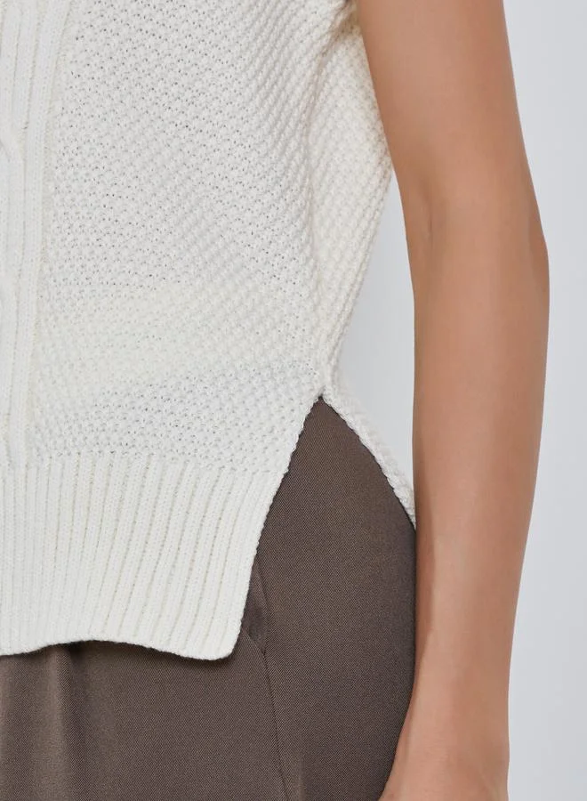 Styli Styli White Cable Knit Sleeveless Sweater