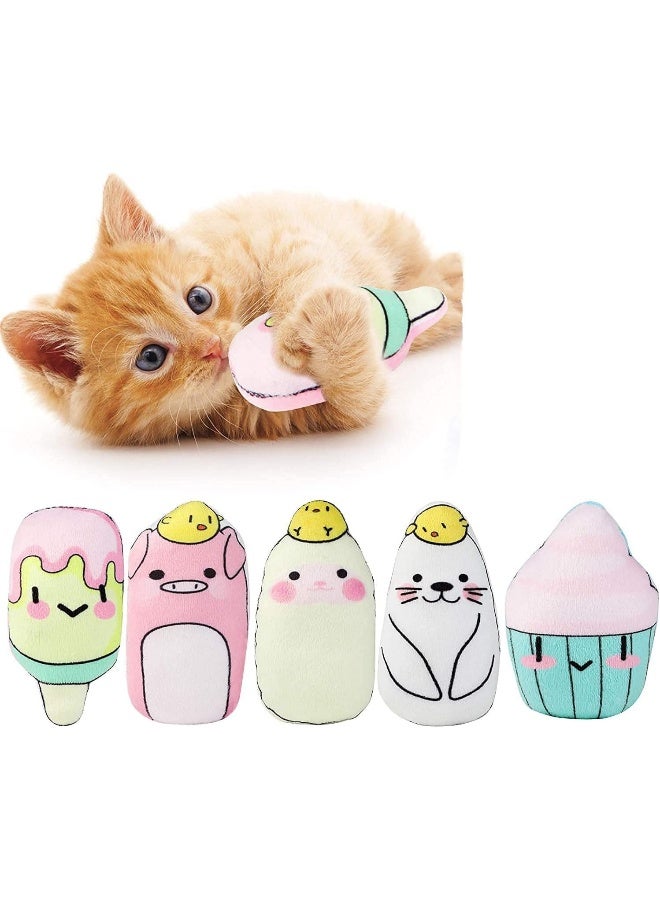 Mumoo Bear Catnip Toys For Cats Chew Toy 5Pcs Pillows Cat Indoor And Interactive Soft Kittencat Teething With Adorable Animal Face - Image 1