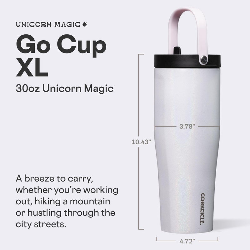 كوركسيكل Corkcicle Go Cup XL - كوب سفر مانع للتسرب - زجاجة مياه ثلاثية معزولة من الفولاذ المقاوم للصدأ - مقبض سهل الحمل - هدية أدوات الشرب الصيفية - تحافظ على المشروبات باردة - 30 أونصة - سحر يونيكورن - Image 2