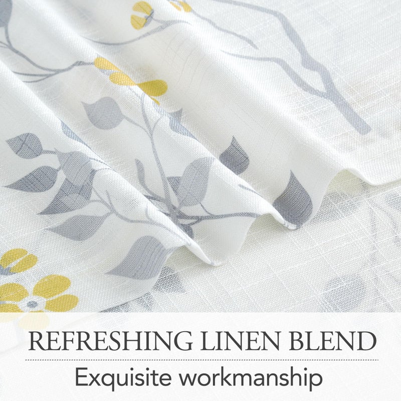 Beauoop Floral Linen Semi Sheer Curtains 84 Inches Long 2 Panels for Living Room Bedroom Yellow Grey Farmhouse Flower Patterned Light Filtering Textured Grommet Top Window Treatments Drapes, 50x84 - Image 4