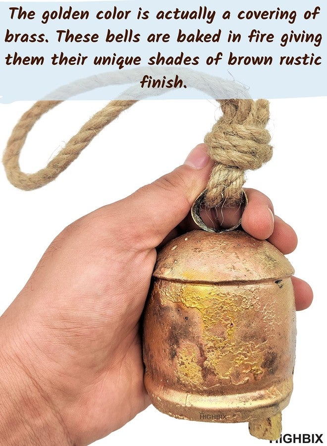 HIGHBIX 10cm Large Rustic Vintage Lucky Round Cow Bells On Rope Wall Hanging Décor (5) - Image 5