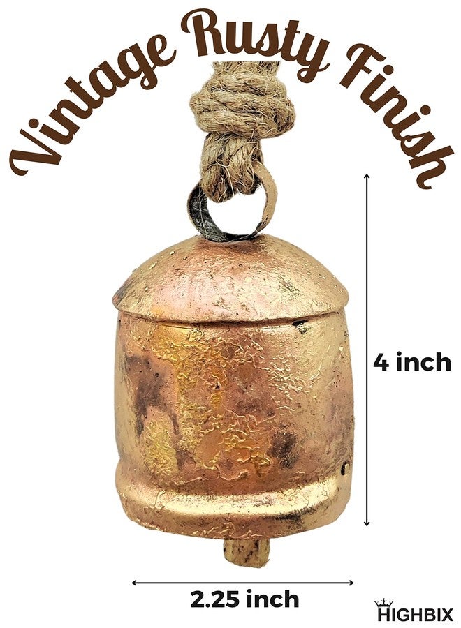 HIGHBIX 10cm Large Rustic Vintage Lucky Round Cow Bells On Rope Wall Hanging Décor (5) - Image 3