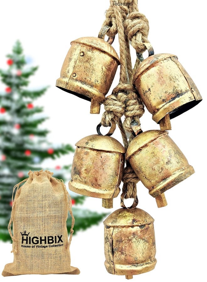 HIGHBIX 10cm Large Rustic Vintage Lucky Round Cow Bells On Rope Wall Hanging Décor (5) - Image 1