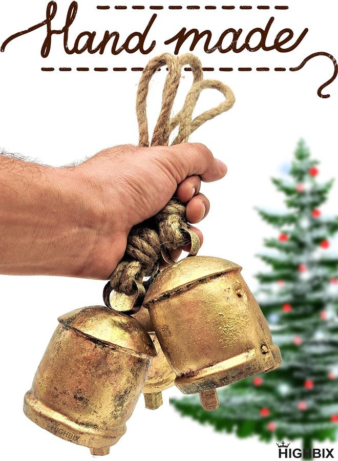 HIGHBIX 10cm Large Rustic Vintage Lucky Round Cow Bells On Rope Wall Hanging Décor (5) - Image 2