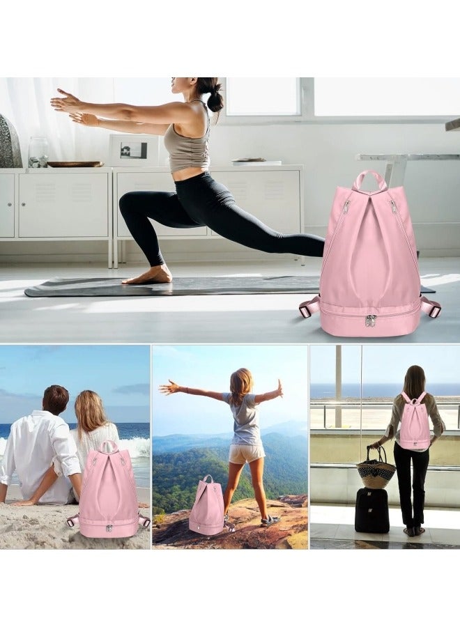 GGEROU Gym Backpack Waterproof Swimming Backpack with Shoe Compartment & Wet Pocket, Sports Travel Backpack Small Gym Bag Pink - Image 5